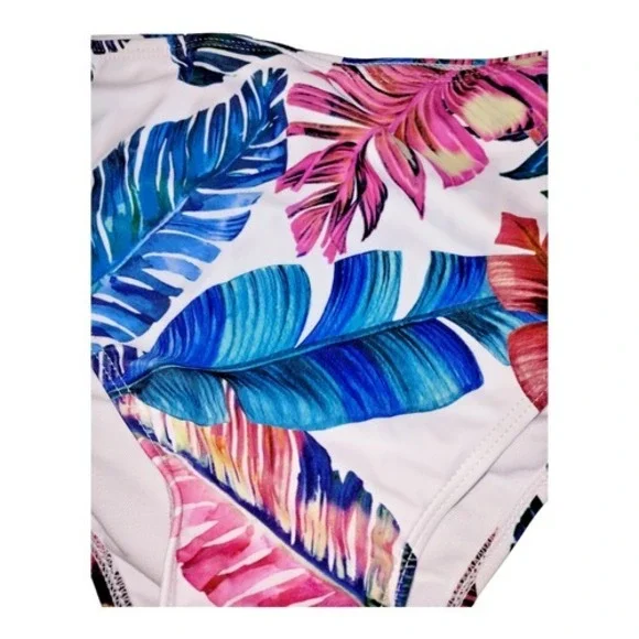 Shein Floral Bikini Top Bottom White Floral Printed High Waisted NWOT Womens 0XL - Picture 2 of 7